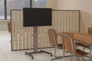 【新商品】お洒落なデザイナーズオフィスにも合わせやすい 木目調デザインの液晶テレビ用ディスプレイスタンドが発売